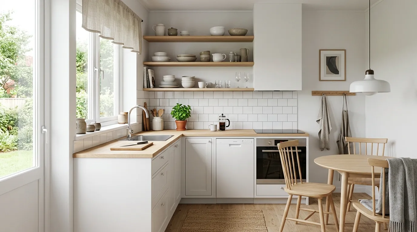 bright light-filled small kitchen design maximizing sense of space