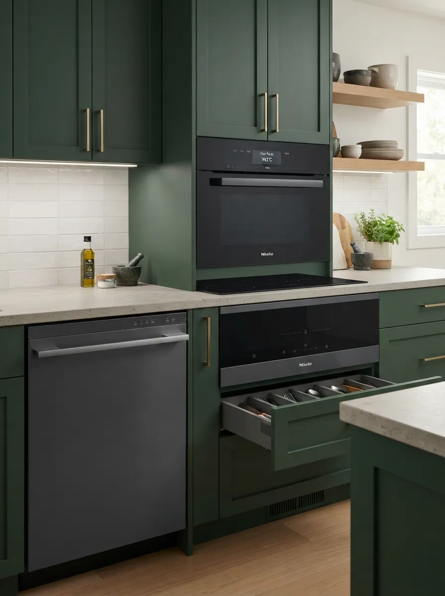 charcoal appliances forest green small kitchen
