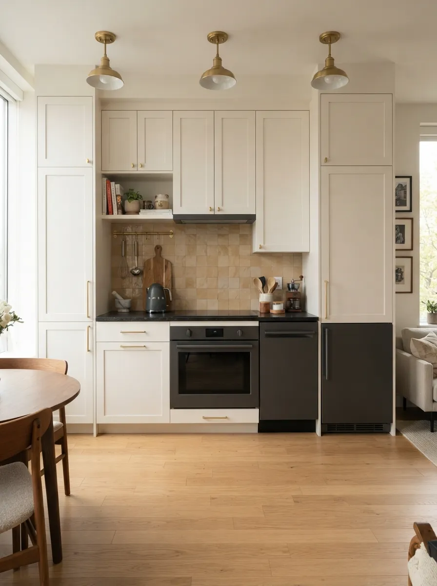corner appliance garage with roll-up door hiding small kitchen appliances