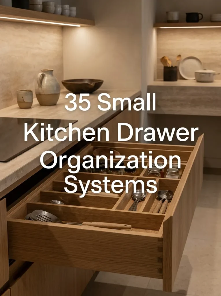 Wooden drawer organizers in a small kitchen drawer