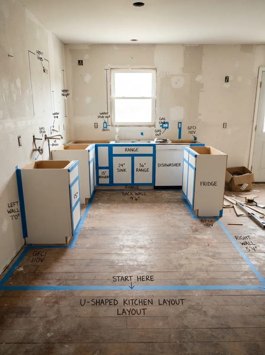 small kitchen renovation planning floor markings