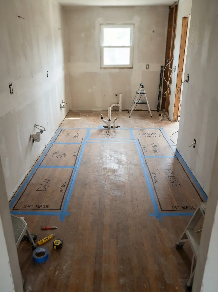 planning kitchen cabinet placement before install