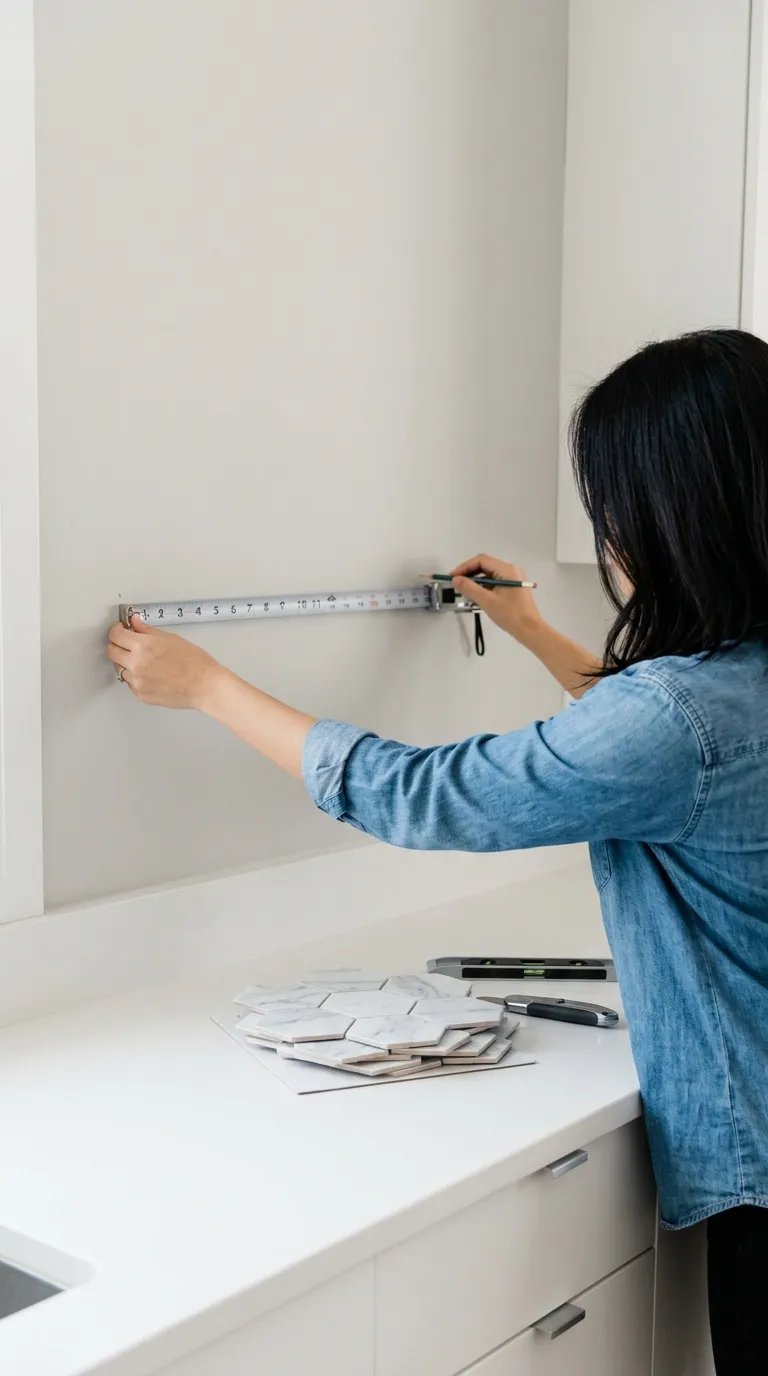 installing peel-and-stick surface material in a small kitchen