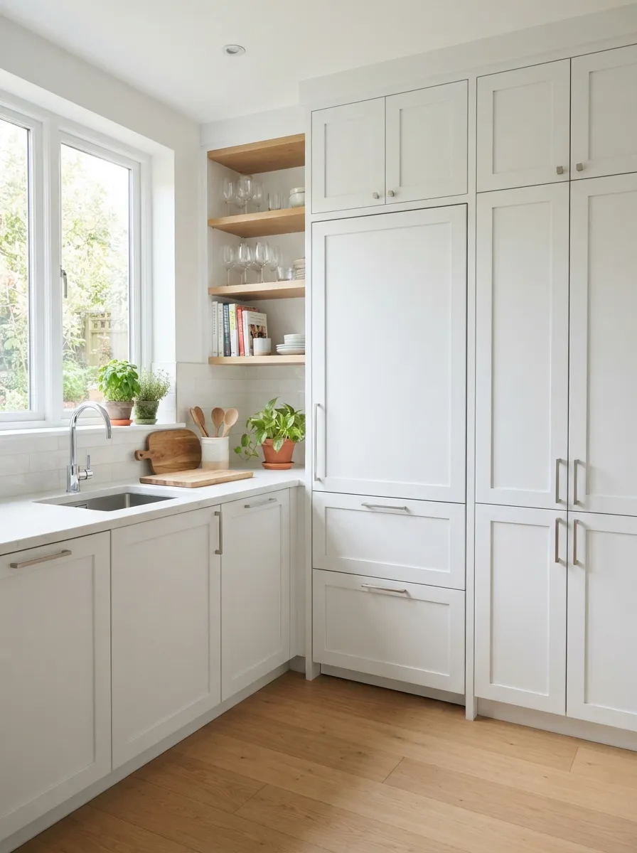 integrated refrigerator placement in small kitchen