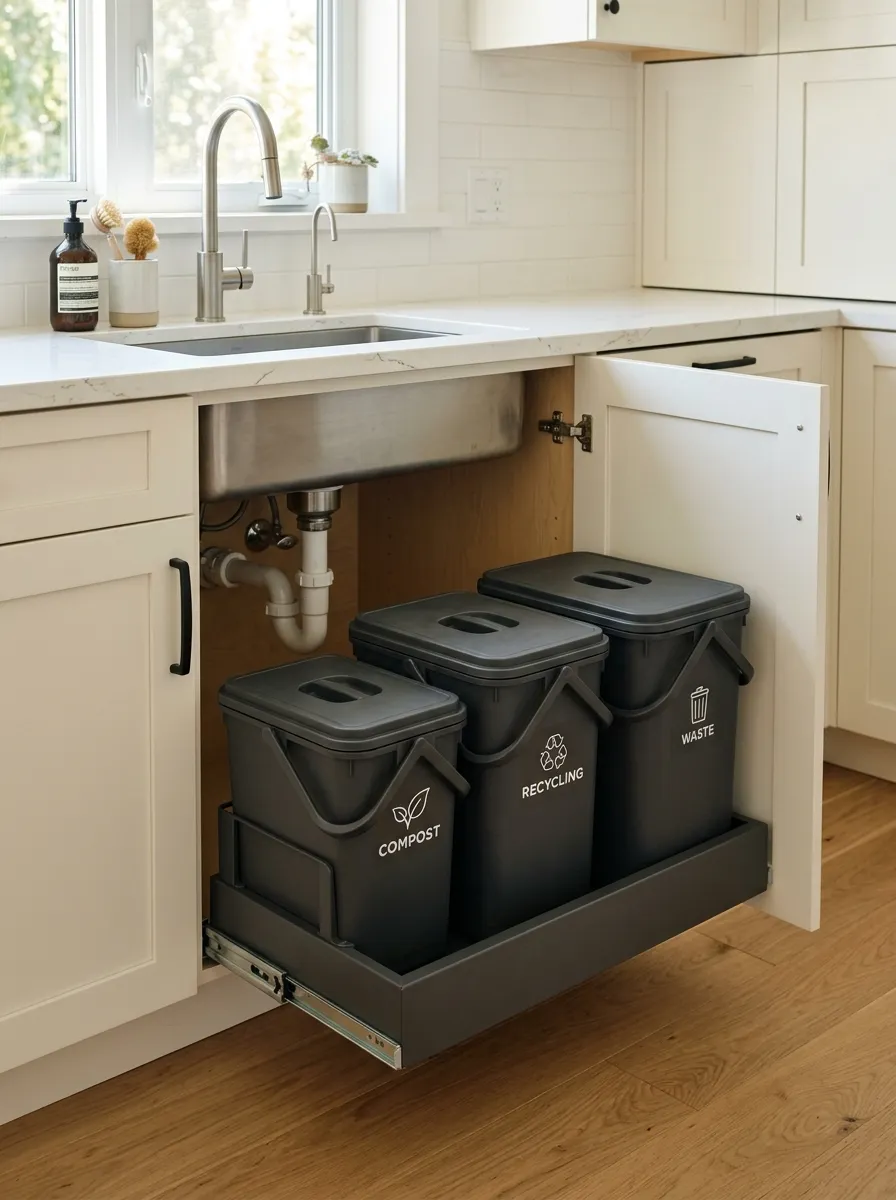 integrated-pull-out-waste-bins-recycling-cabinet-organization