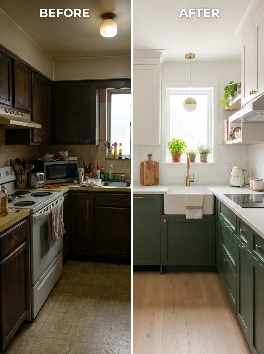 small kitchen before and after renovation comparison