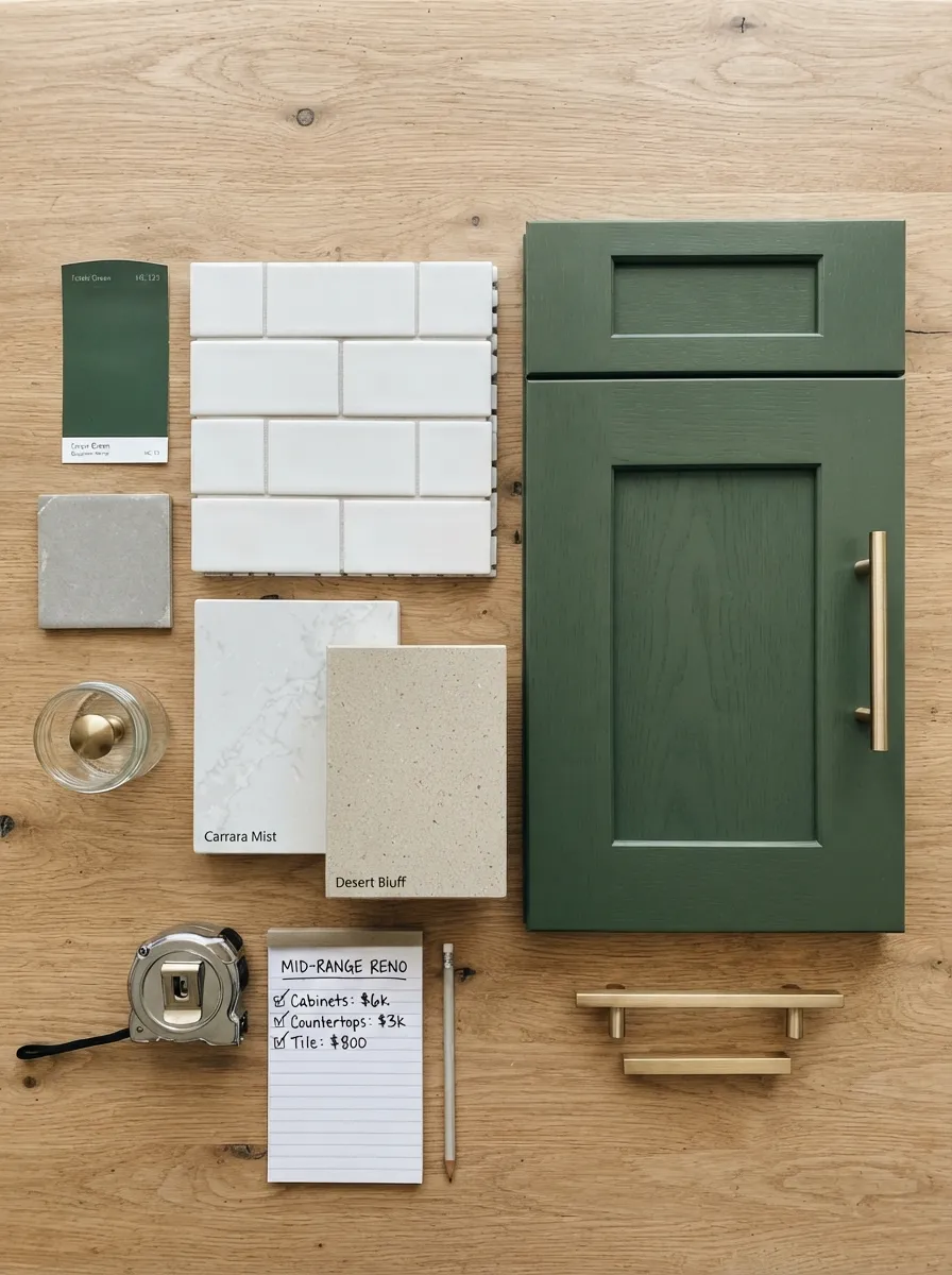 kitchen renovation materials flat lay showing cost planning