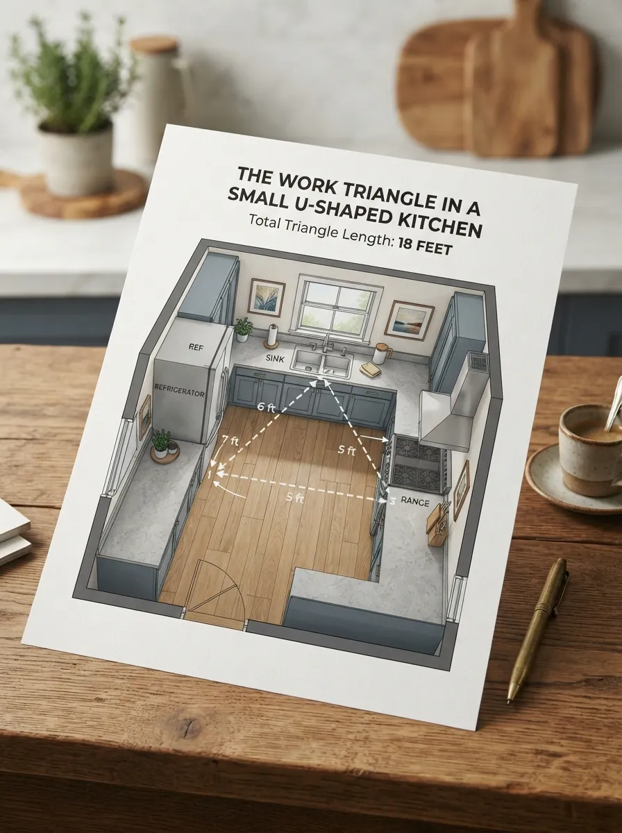 kitchen work triangle diagram showing ideal small kitchen layout