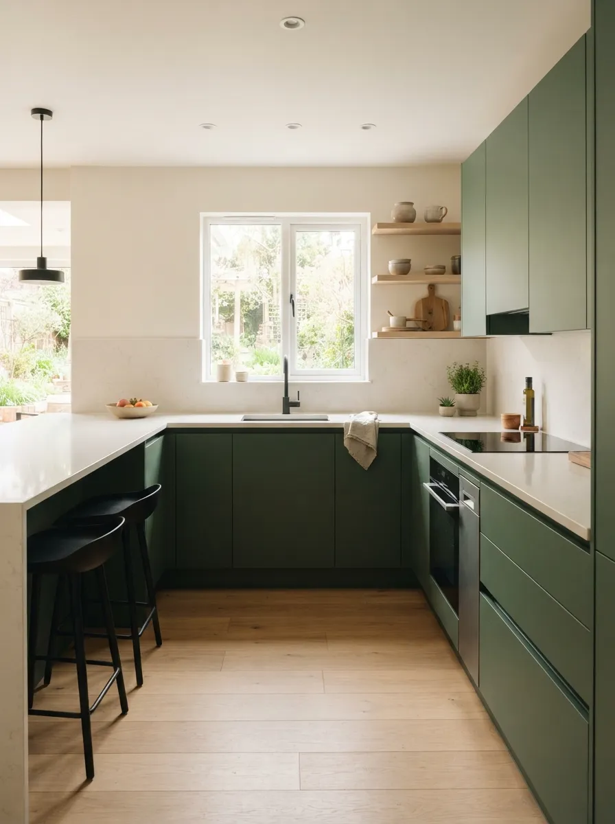 minimalist-modern-l-shaped-kitchen-green-cabinets-sleek-design
