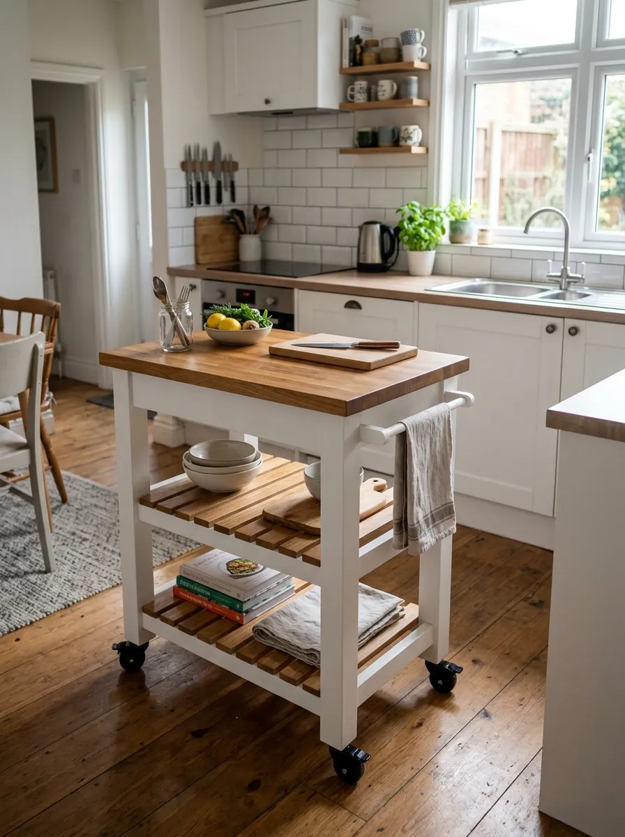 mobile-kitchen-cart-wheels-small-space-solution