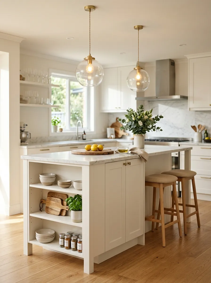 narrow kitchen island with built-in storage