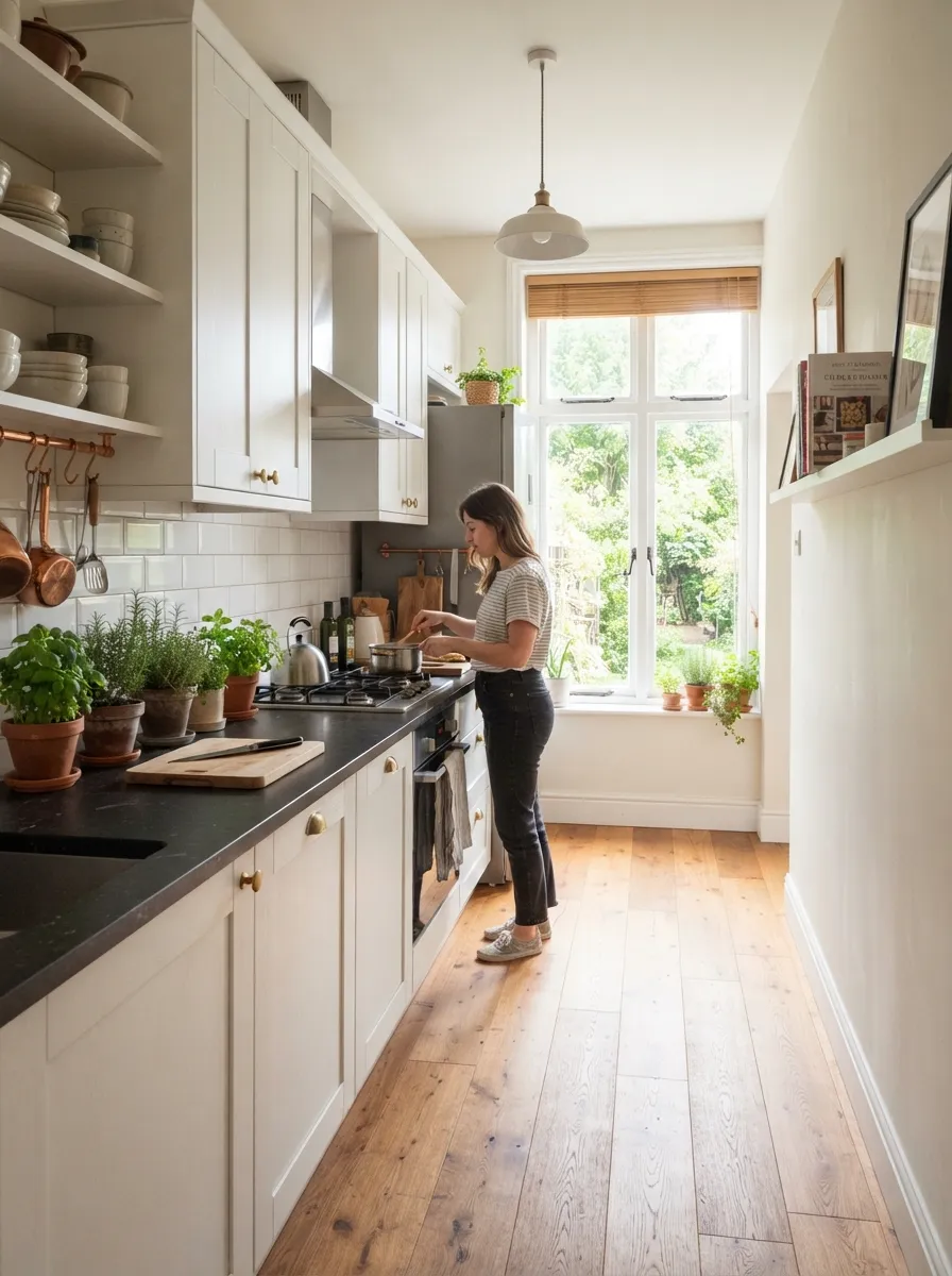 narrow-kitchen-large-window-natural-light-open-feel
