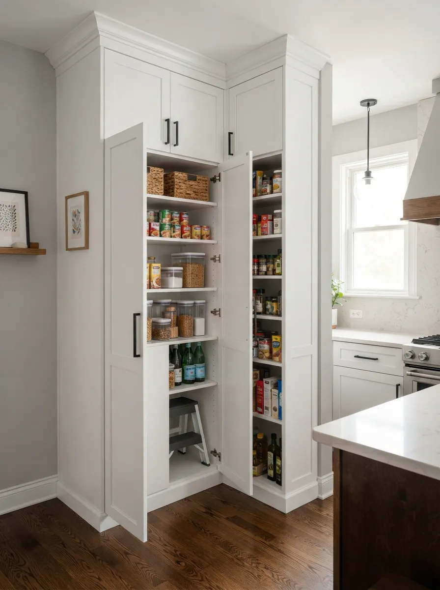 pantry cabinets showing depth level storage in a small kitchen