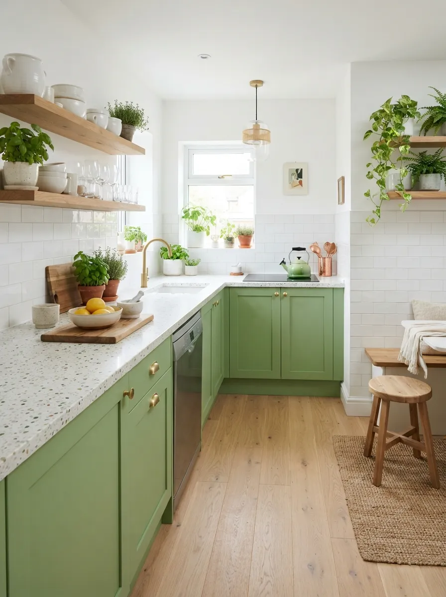 recycled glass countertop material closeup in small kitchen
