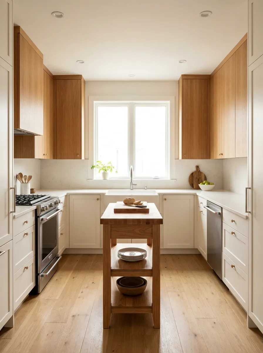 small-u-shaped-kitchen-white-cabinets-wood-countertop-efficient-layout