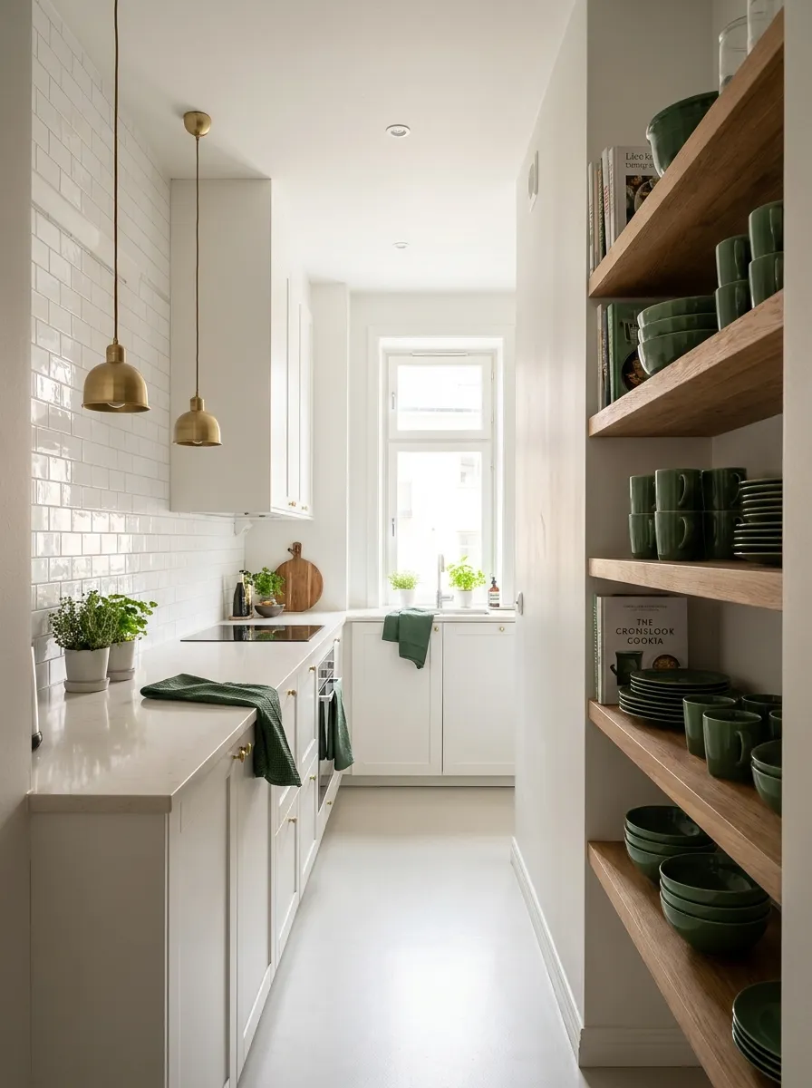 small galley kitchen design with white cabinets