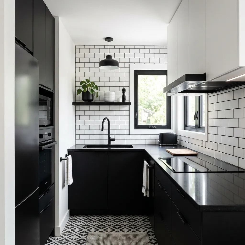 small kitchen design in black and white contemporary style