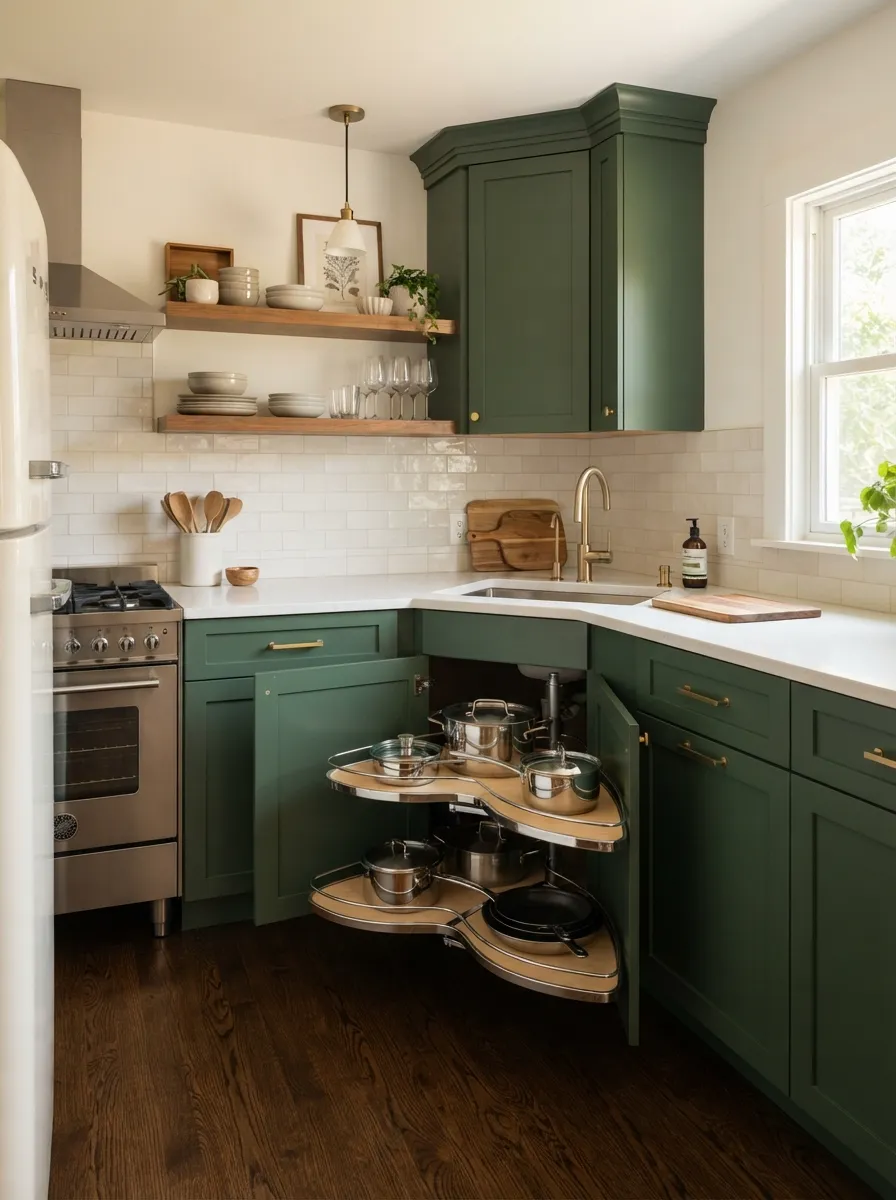 green-cabinets-open-kitchen-storage-organization-cohesive