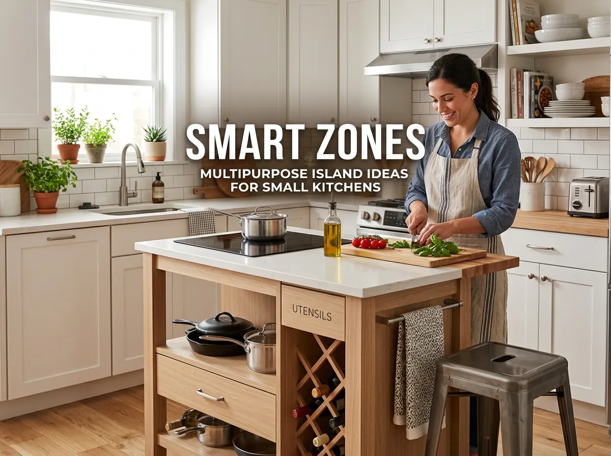 small kitchen island design incorporated into work triangle