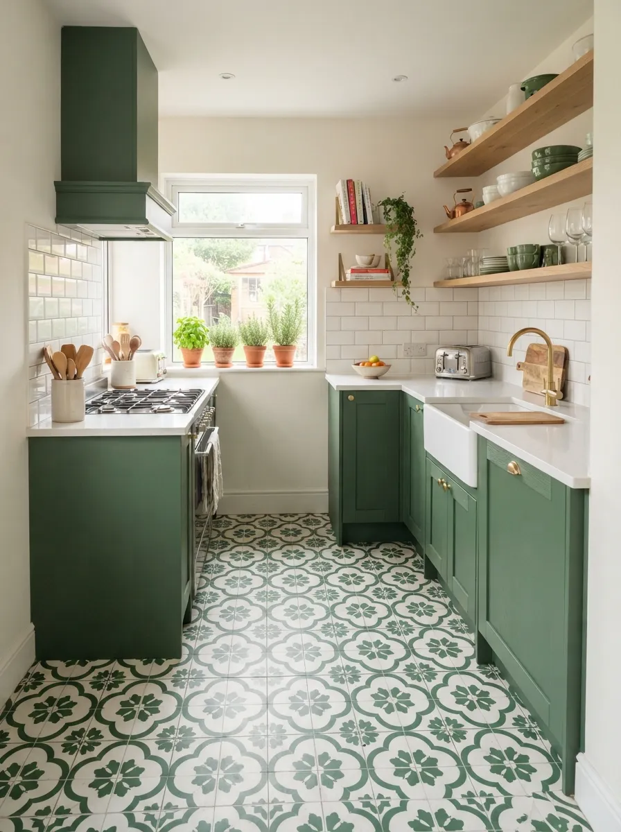 white-kitchen-patterned-tile-floor-personality-spacious