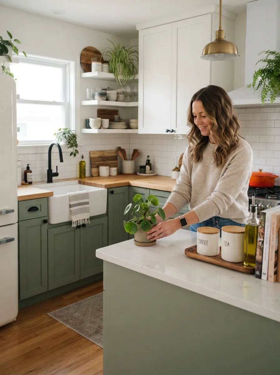 organized small kitchen cleanup and styling