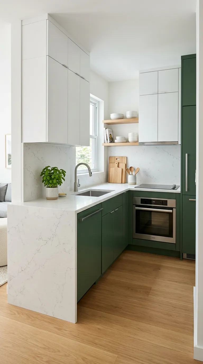small-u-shaped-kitchen-two-tone-cabinets-wood-white-combination