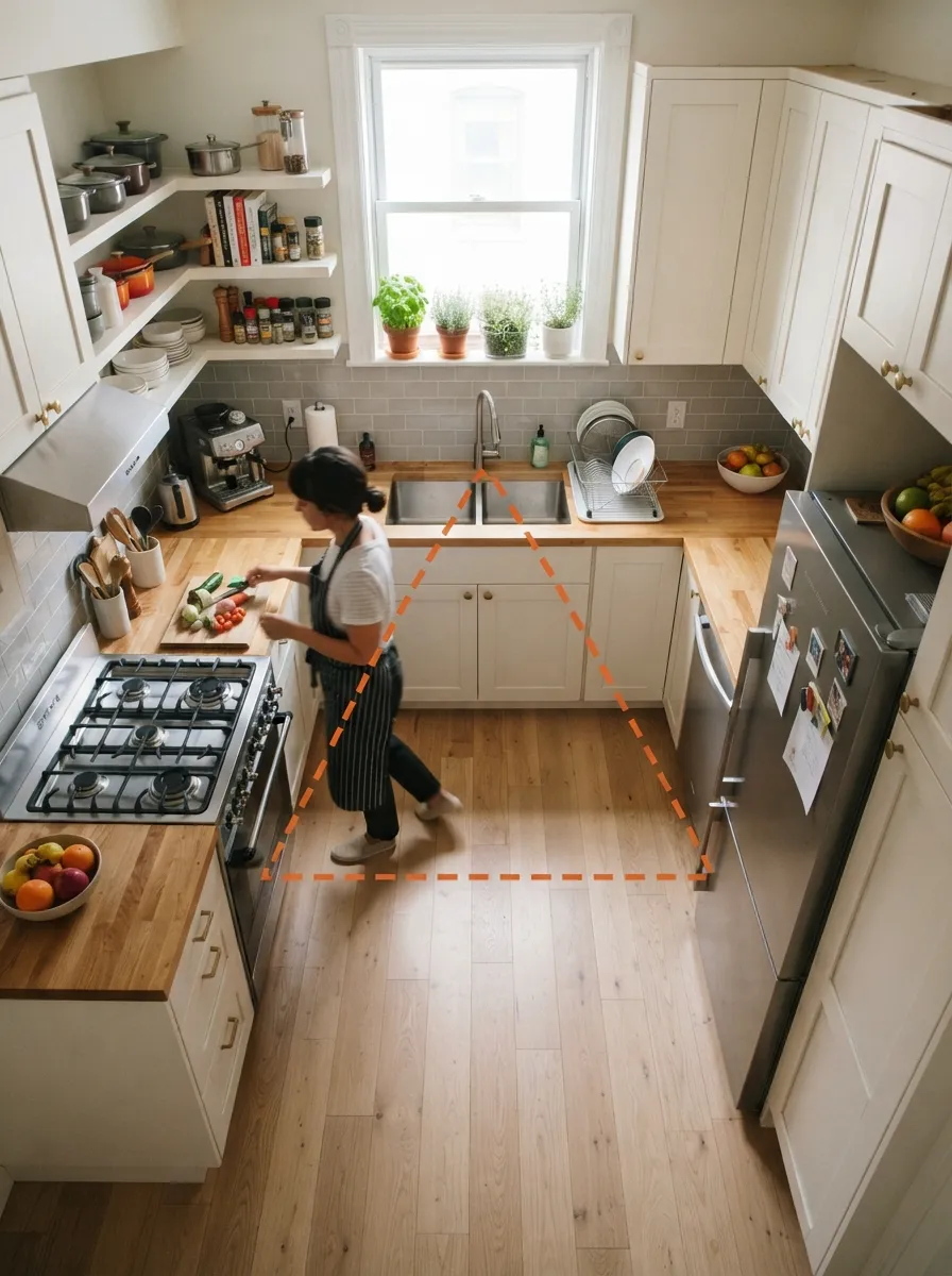 U-shaped kitchen layout designed for efficiency and accessibility
