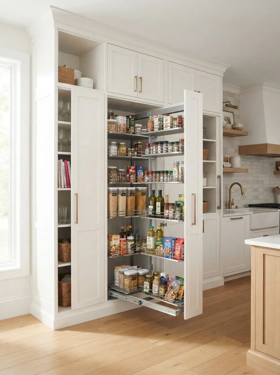 white kitchen cabinets extending to the ceiling for maximum vertical storage