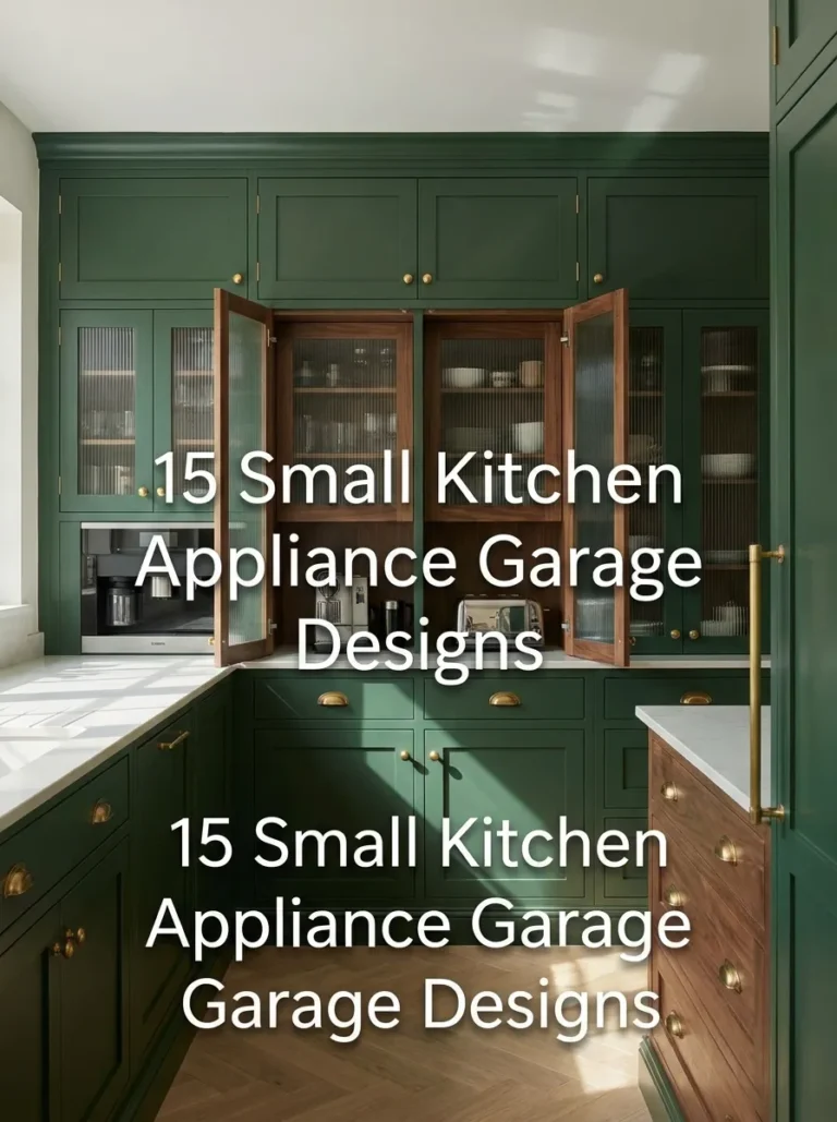 Green cabinet small kitchen with open glass-front upper cabinets and a coffee maker on the counter