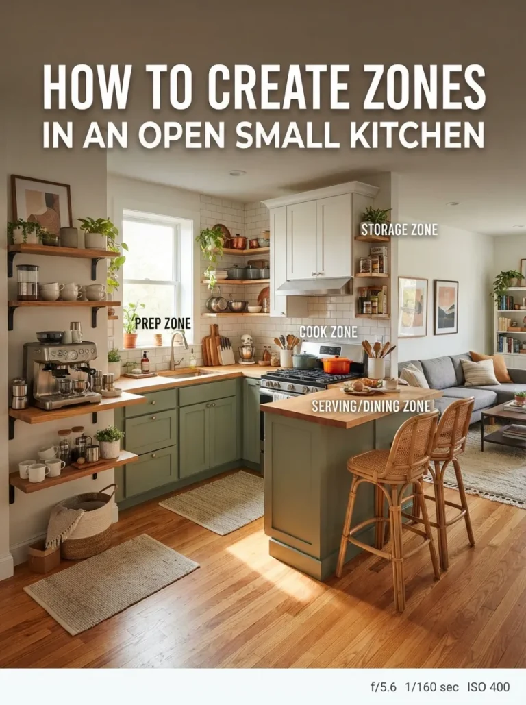 how to create zones in an open small kitchen