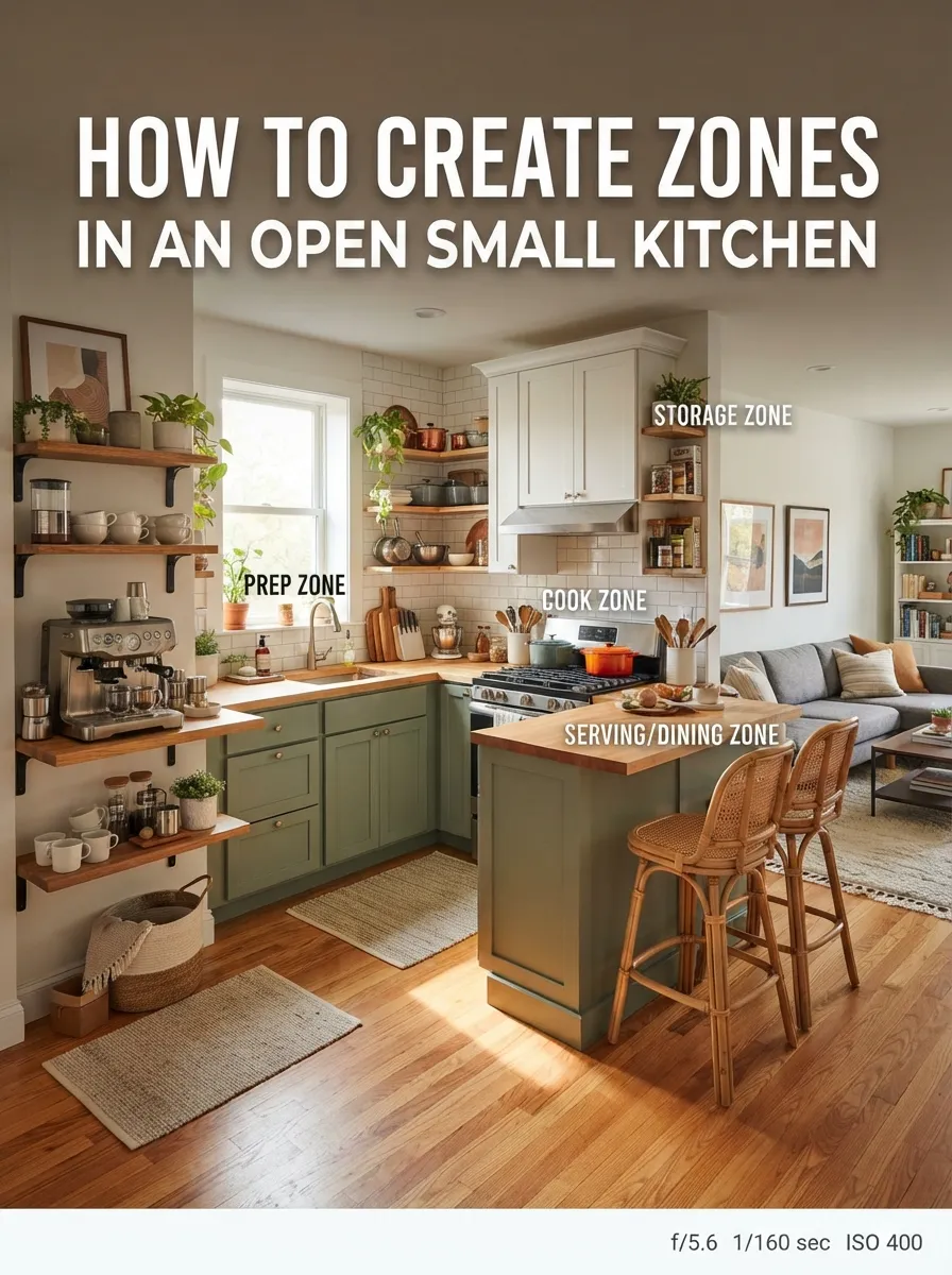 how to create zones in an open small kitchen